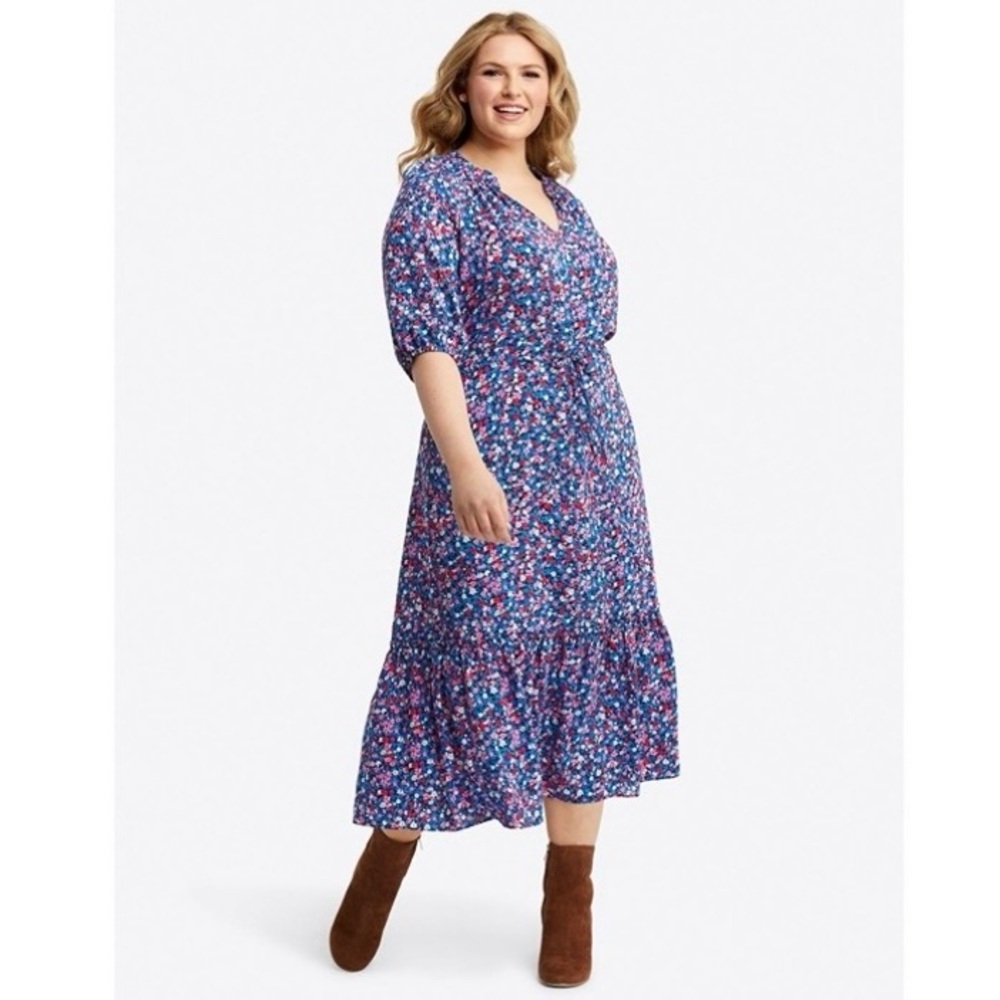 Draper James Martina Popover Dress in Spring Ditsy Floral size Large Midi Tiered